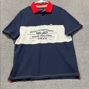 Nautica Men's Navy and Red Polo Shirt
